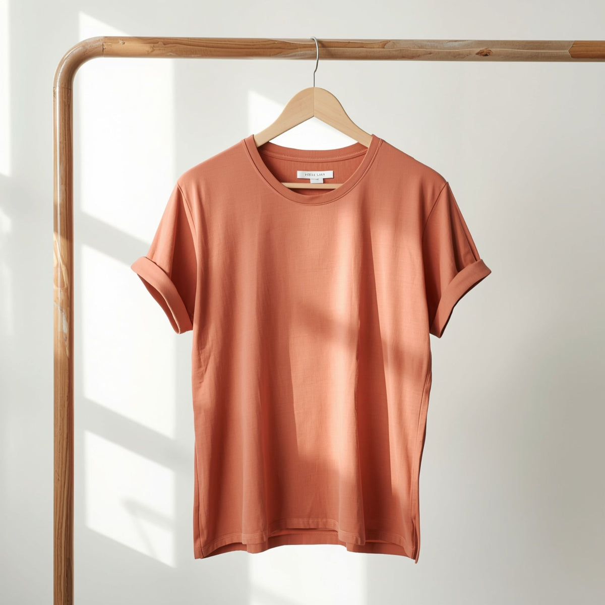 Damen-T-Shirt in Terracotta mit weichem Griff und kurzen Ärmeln, klassisch und lässig.