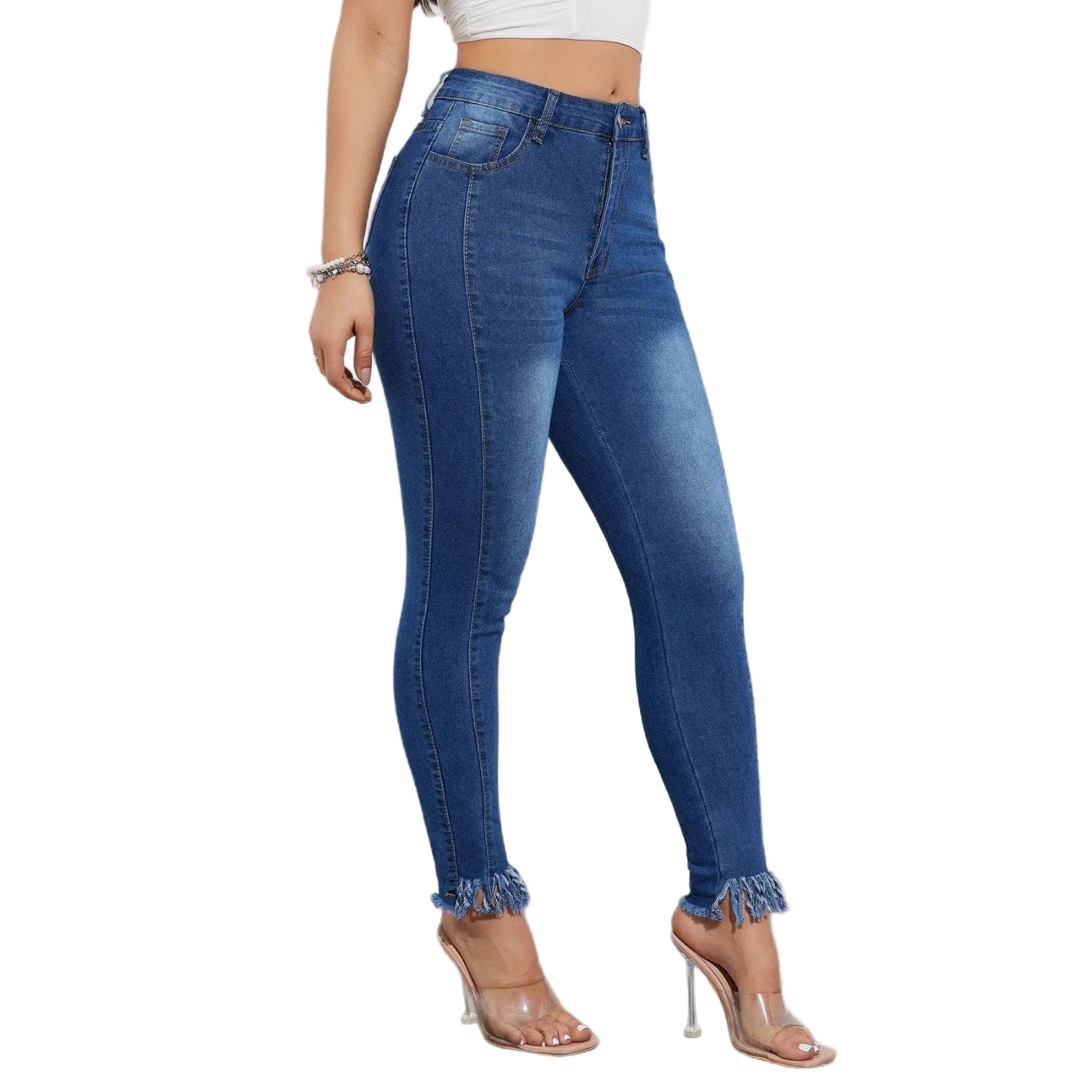 Damen-Freizeithose mit hohem Bund und geradem Bein – Stretchhose mit Taschen