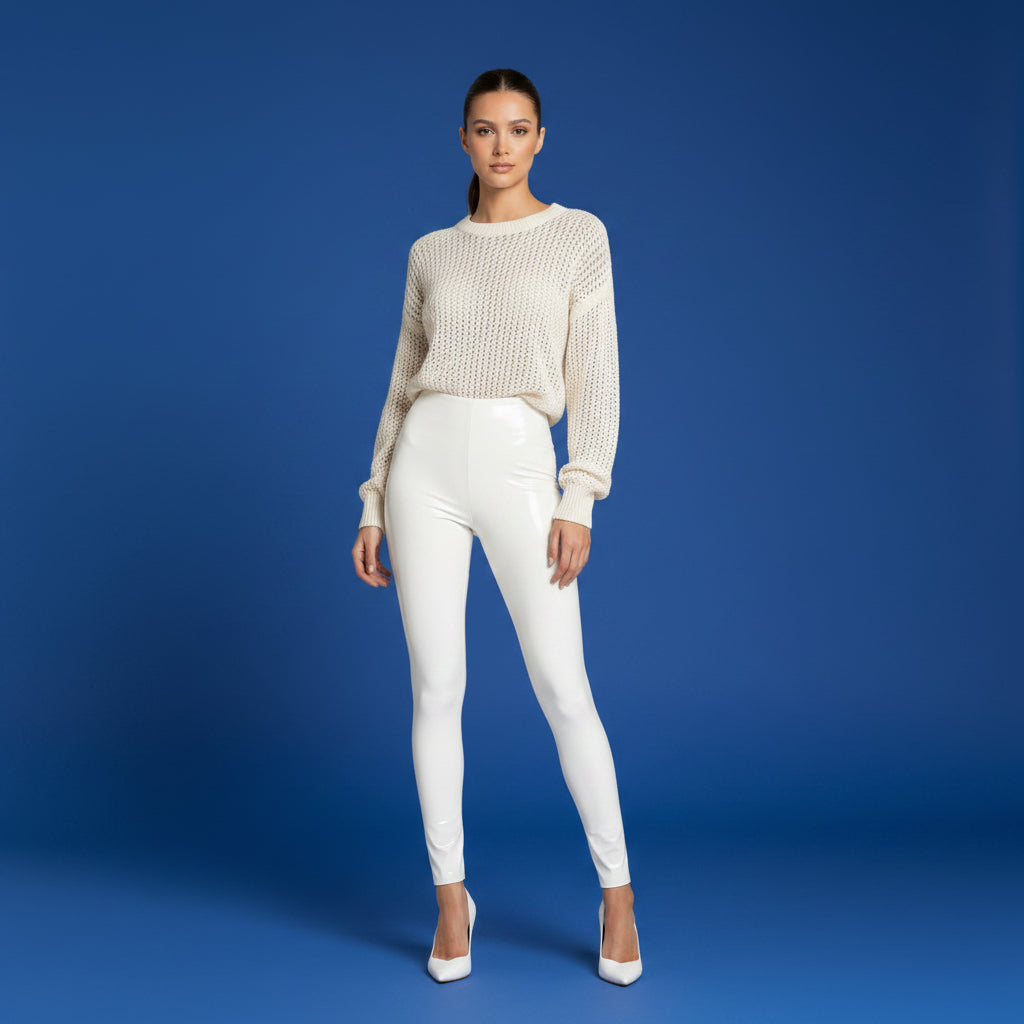 Damen-Leggings aus PU-Leder mit hohem Bund und Stretchanteil – Kurze, glänzende Skinny-Leggings