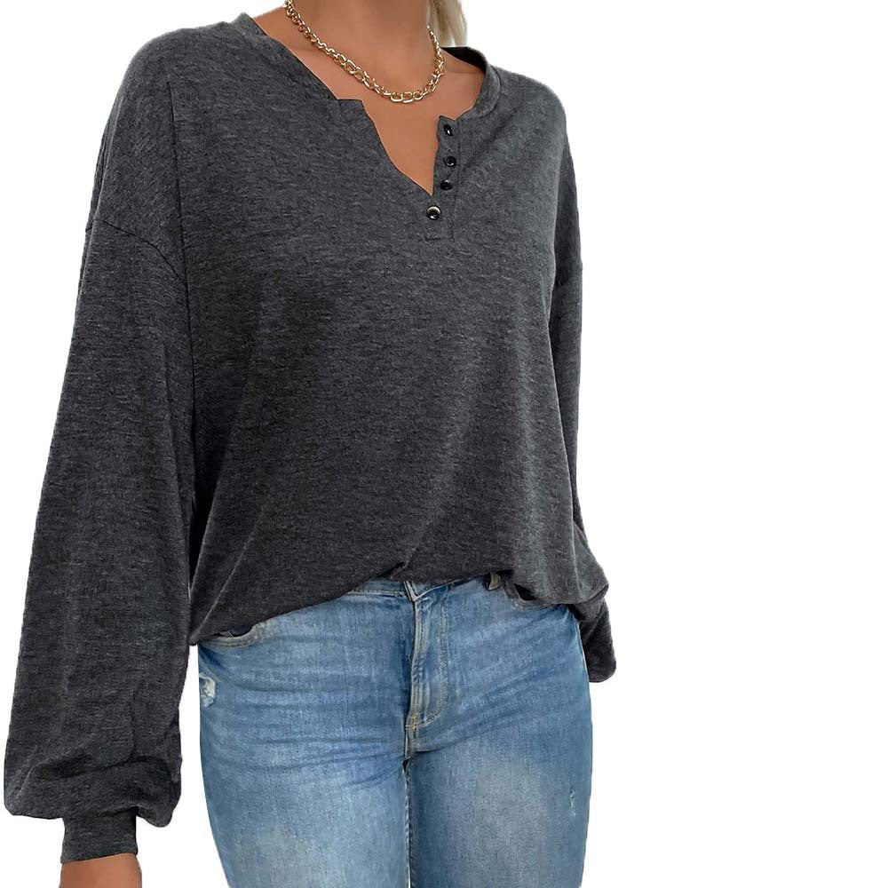Damen-Pullover mit langen Ärmeln in lockerer Passform, meliertem Grau – Minimalistisches, einfarbiges Alltags-Top