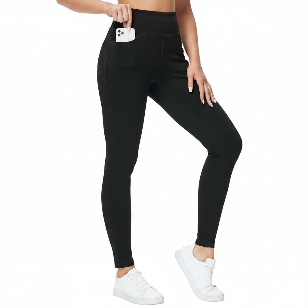 Damen-Stretchhose in Denim-Optik mit hohem Bund – Hose mit durchgehenden Taschen