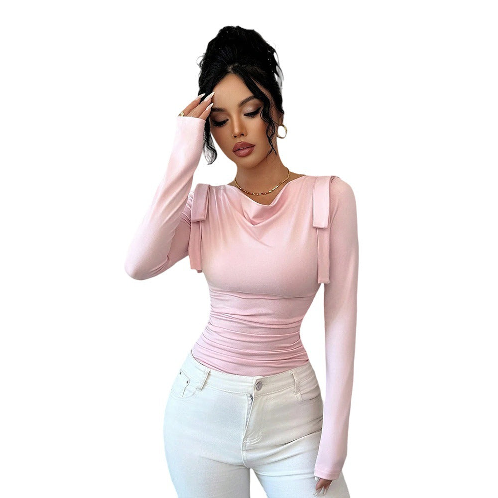 Damen-Strickpullover in Pastellrosa – Süßer Stil, langärmliges Oberteil mit 3D-Struktur und Bindebändern