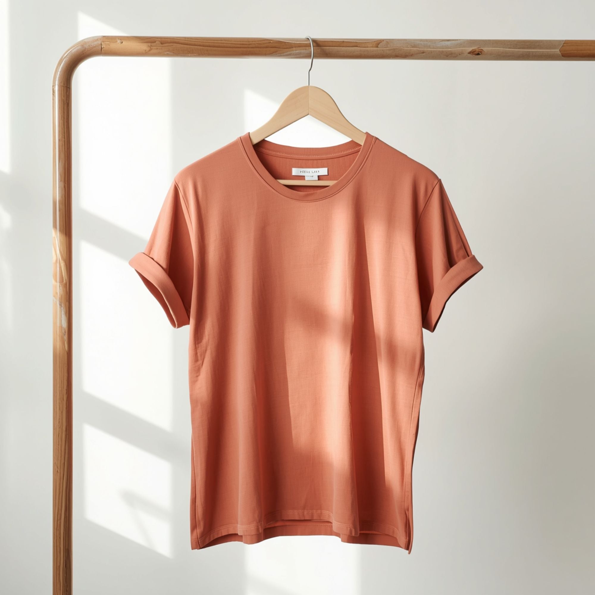 Damen-T-Shirt in Terracotta mit weichem Griff und kurzen Ärmeln, klassisch und lässig.