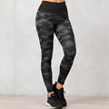 Damen Camouflage Leggings in Schwarzgrau mit Elastischem Hochbund