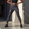 Damen Gemusterte Leggings in Dunkelgrau mit Abstraktem Allover-Muster