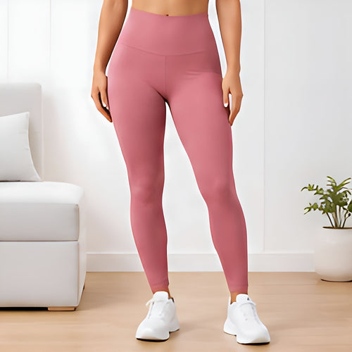 Damen Leggings in Altrosa mit Hohem Taillenbund und Einfarbigem Design
