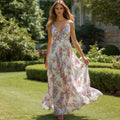 Damen Sommer-Maxikleid in Weiß mit Pastellfarbenem Blumenmuster