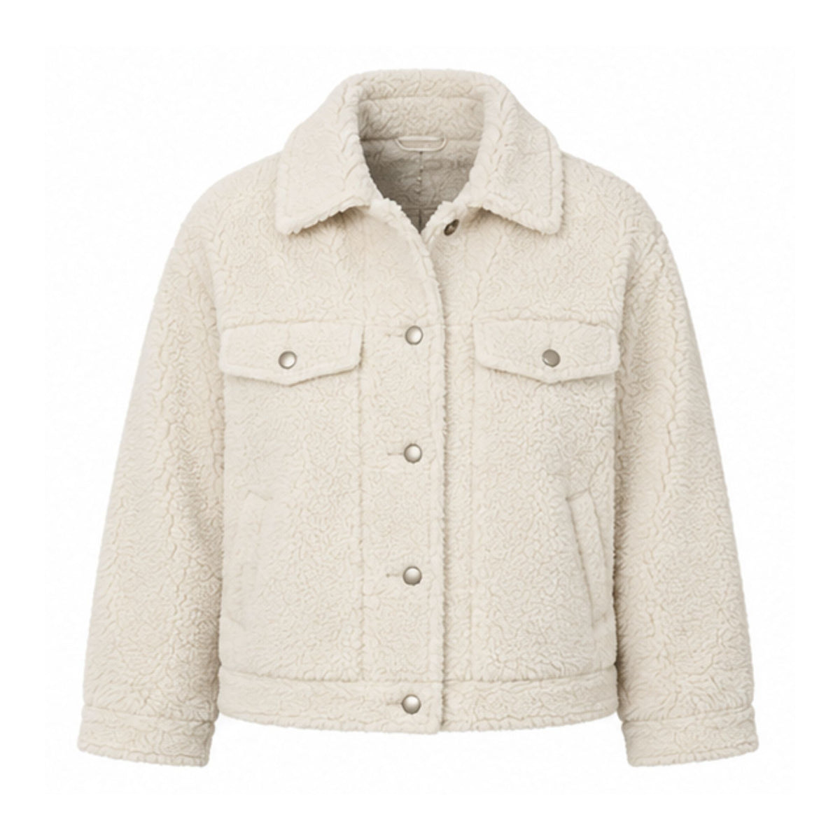 Damen Teddy Kurzjacke mit Hemdkragen und aufgesetzten Taschen