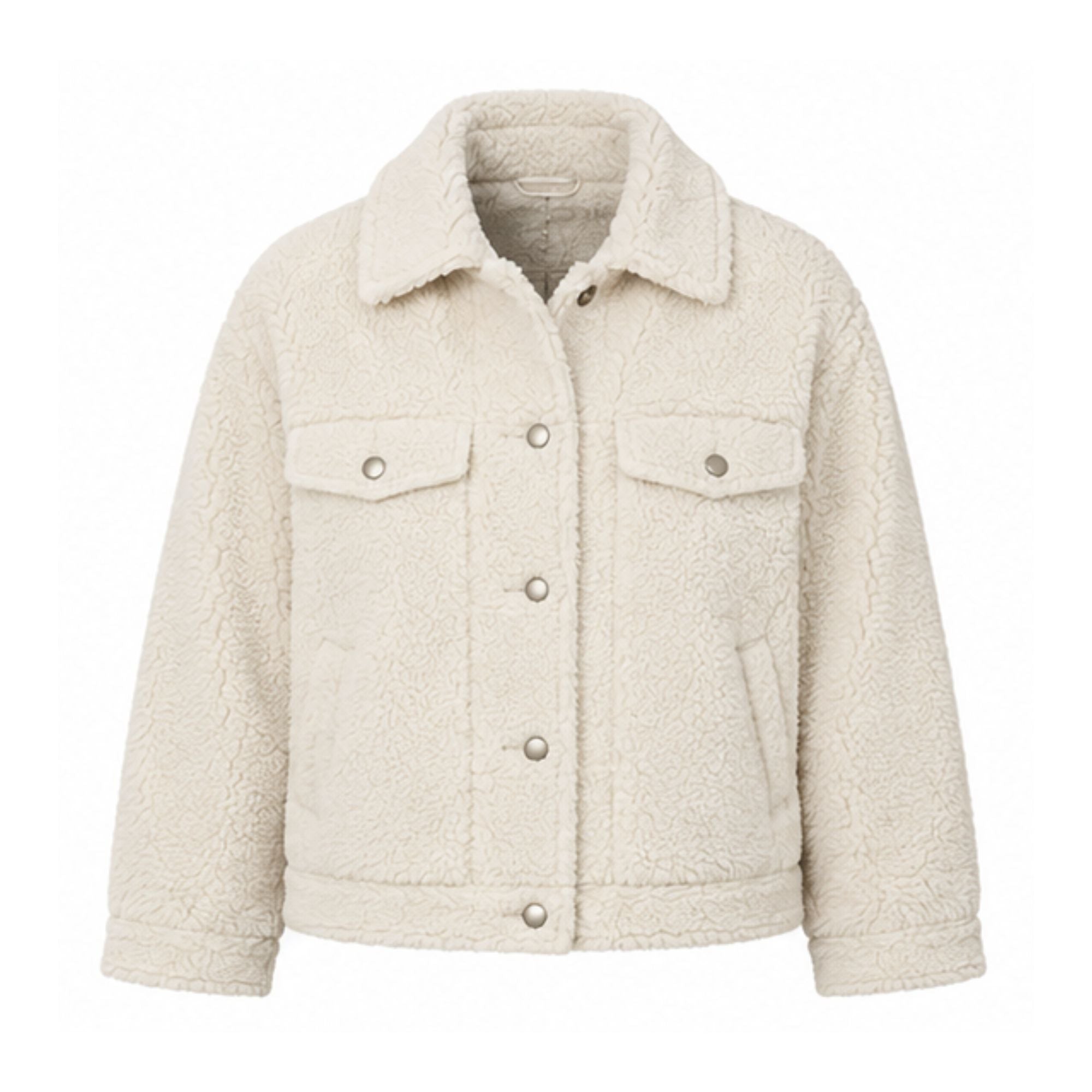 Damen Teddy Kurzjacke mit Hemdkragen und aufgesetzten Taschen