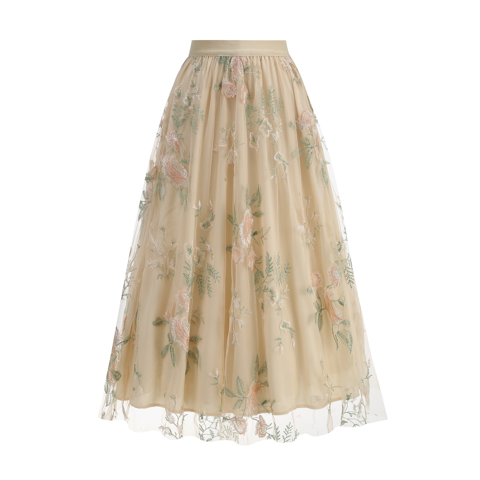 Eleganter, floral bestickter Midirock für Damen – Lässiger A-Linien-Stil aus Mesh