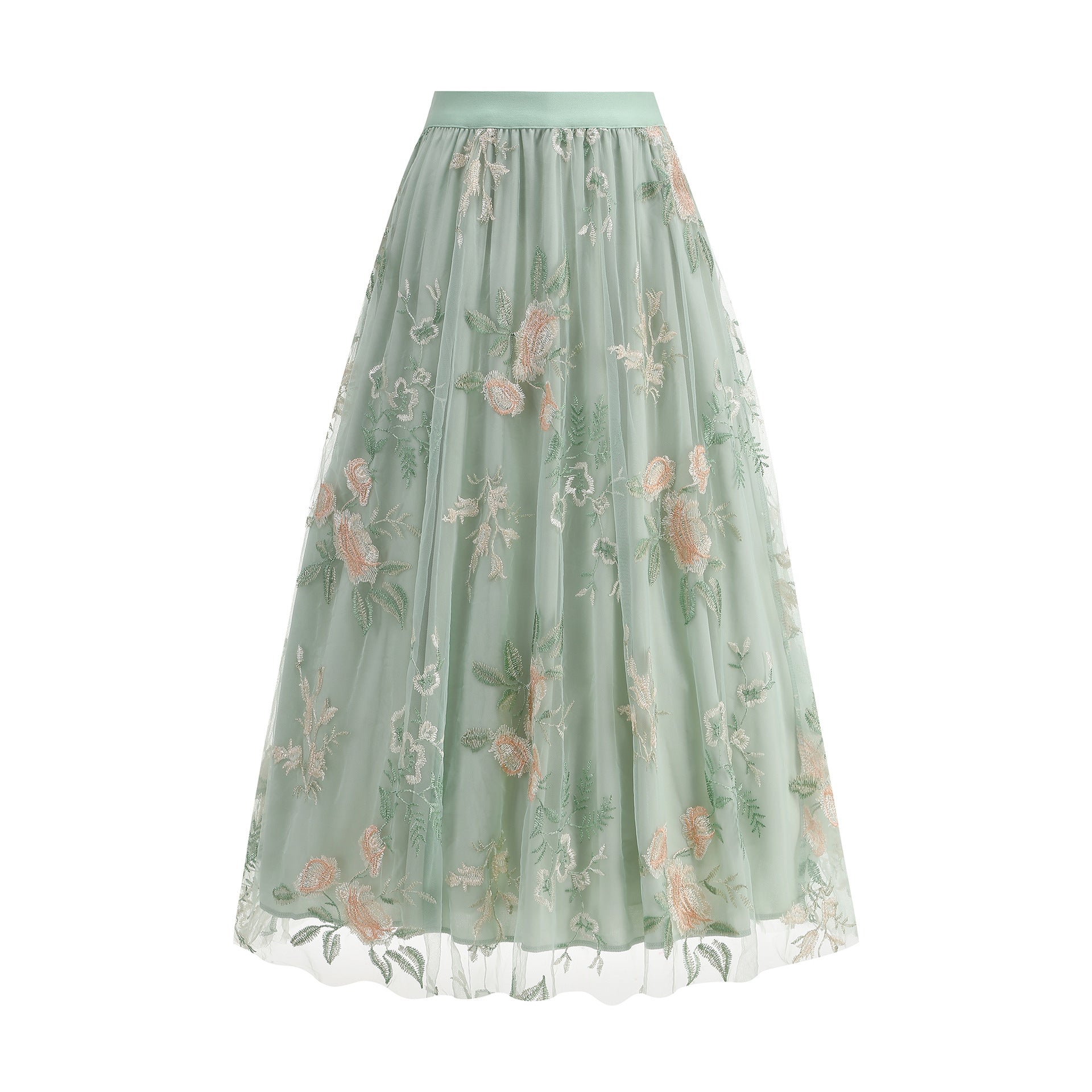 Eleganter, floral bestickter Midirock für Damen – Lässiger A-Linien-Stil aus Mesh