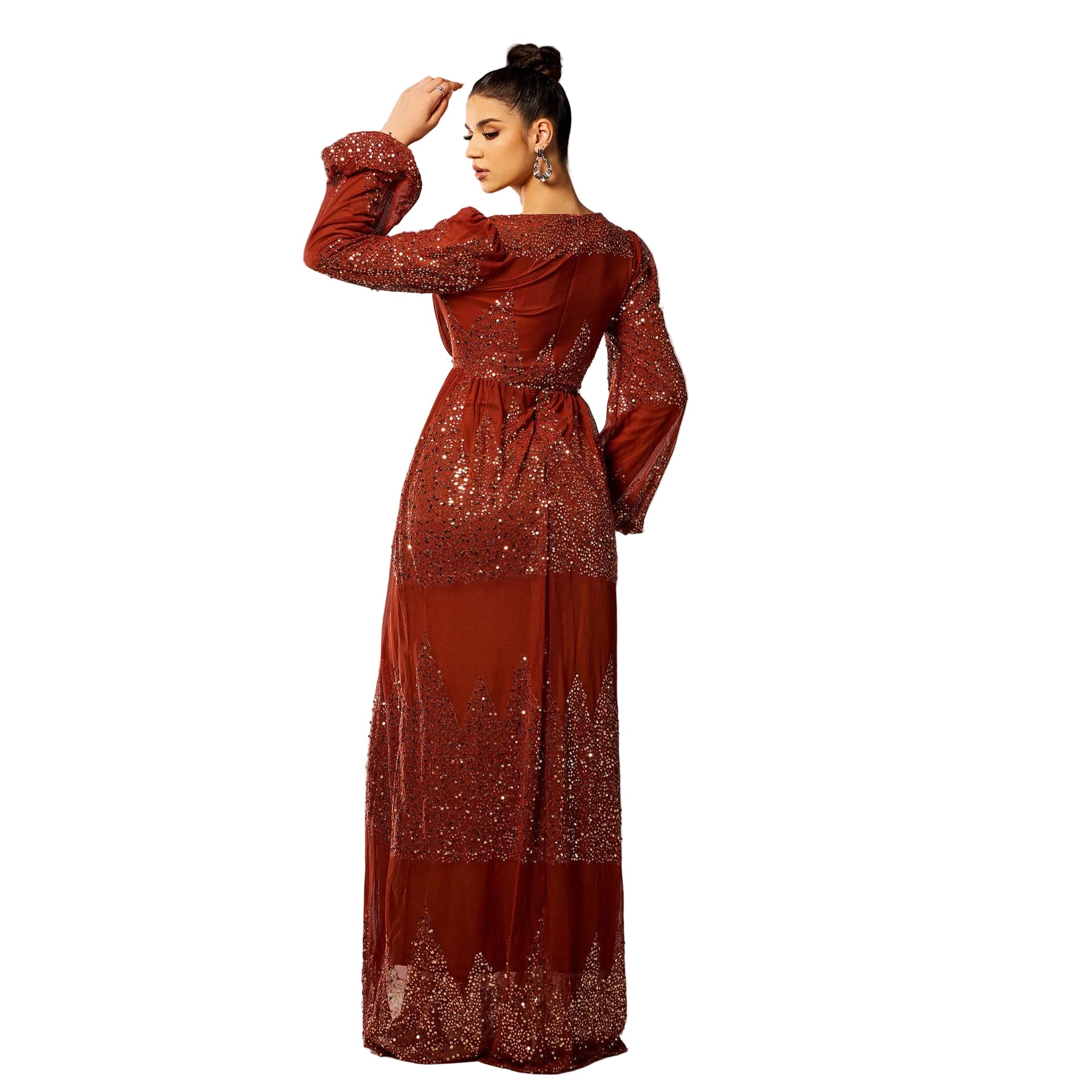 Elegantes Pailletten-Abendkleid mit langen Ärmeln und V-Ausschnitt für Damen – Perfekt für Partys und festliche Anlässe