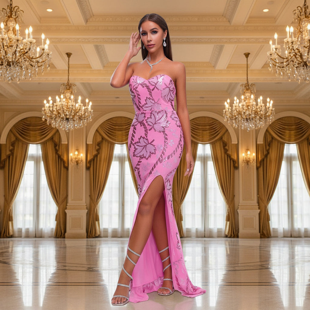 Elegantes schulterfreies Pailletten-Abendkleid für Damen – Meerjungfrauen-Partykleid