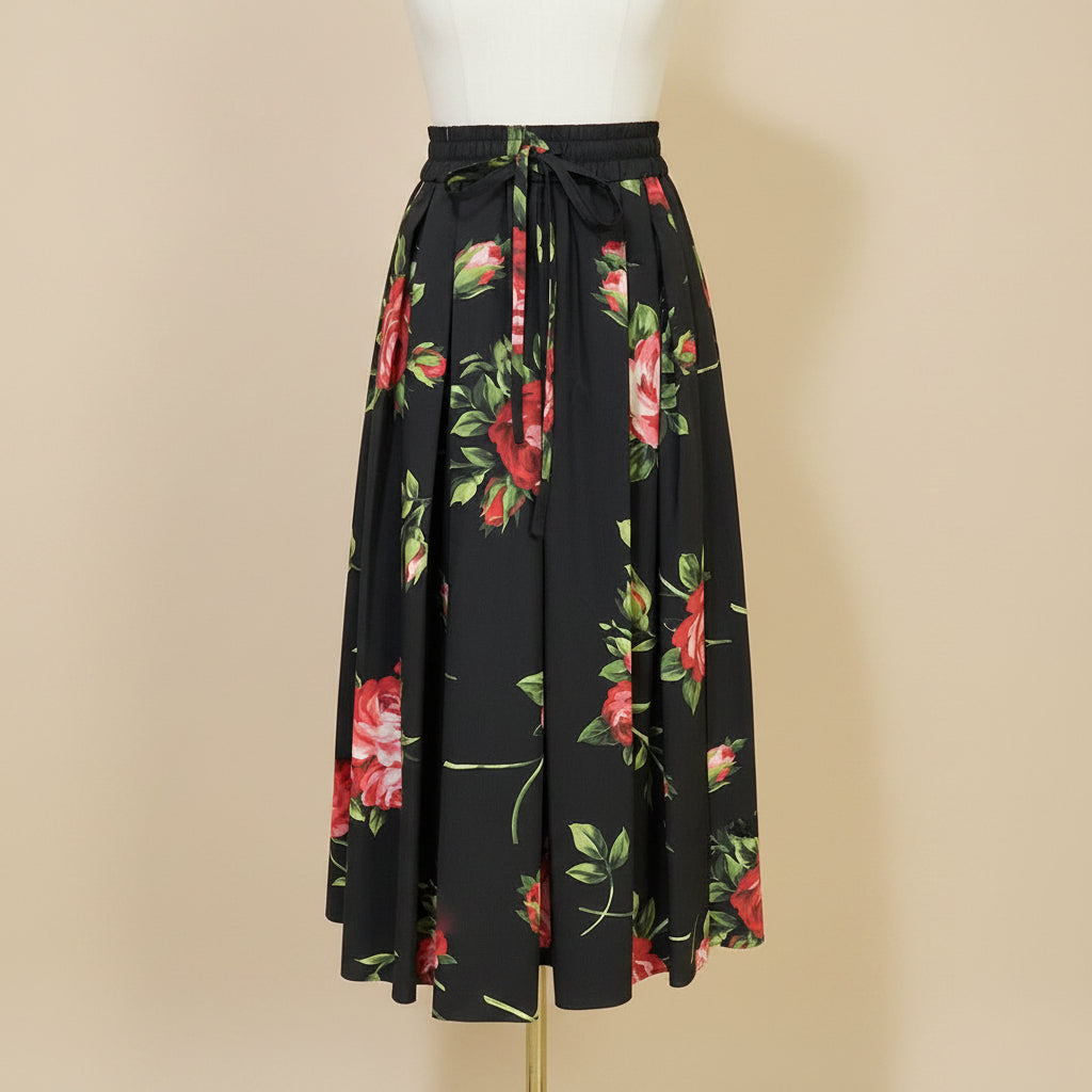 Lässiger Damen-Midirock mit Blumenmuster – Elastischer Bund, ideal für jeden Tag