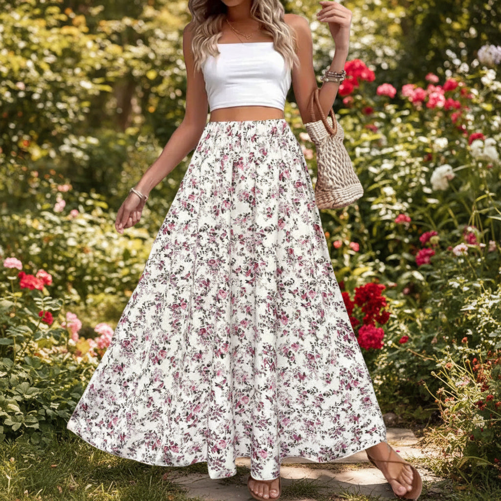 Lässiger Damen-Midirock mit Blumenmuster – Weicher, bequemer Stil, moderner Alltagslook