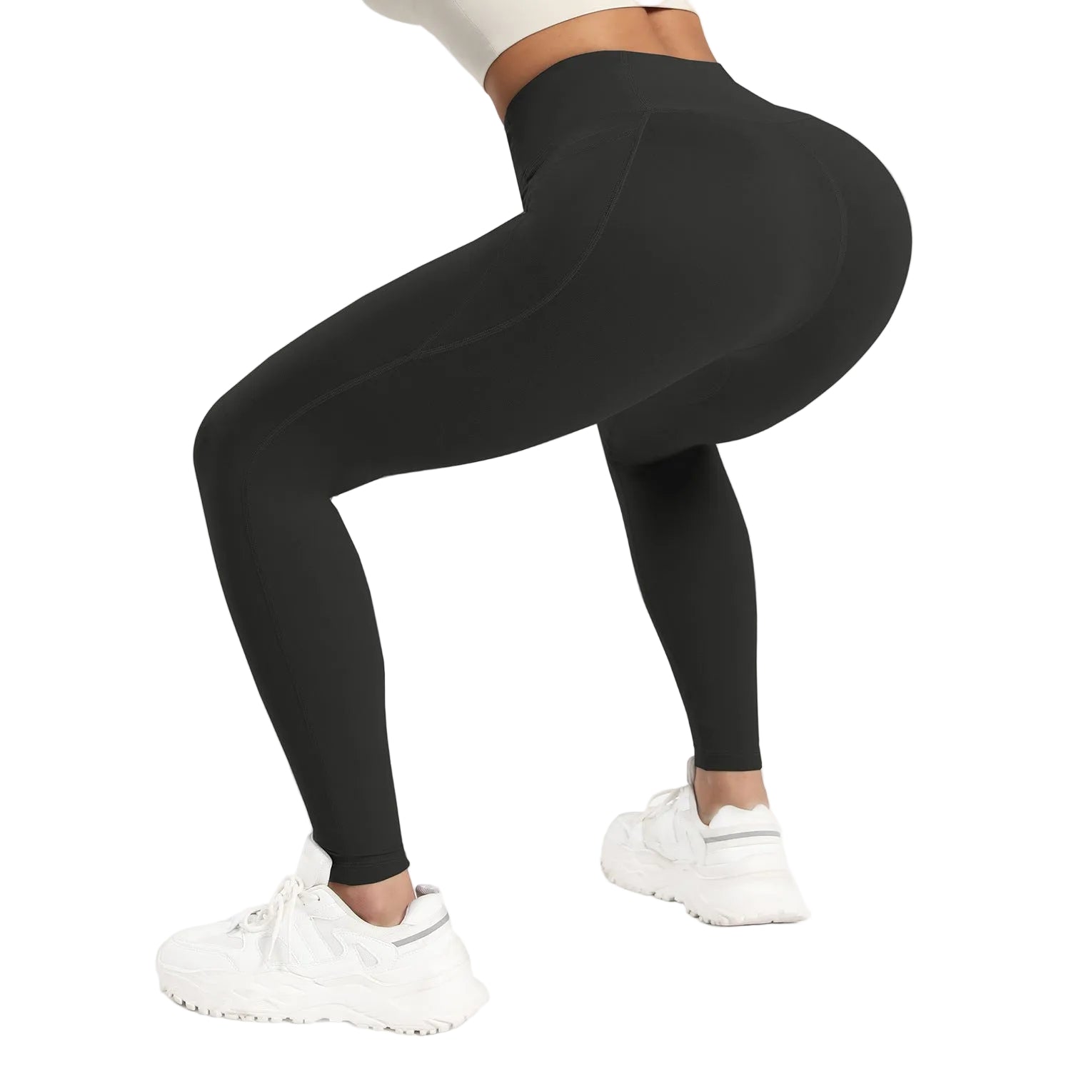 Leggings mit hohem Bund und Taschen für Damen – Stretch-Leggings in Cropped-Länge