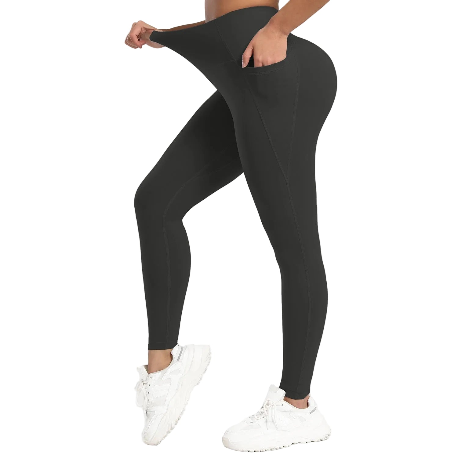 Leggings mit hohem Bund und Taschen für Damen – Stretch-Leggings in Cropped-Länge