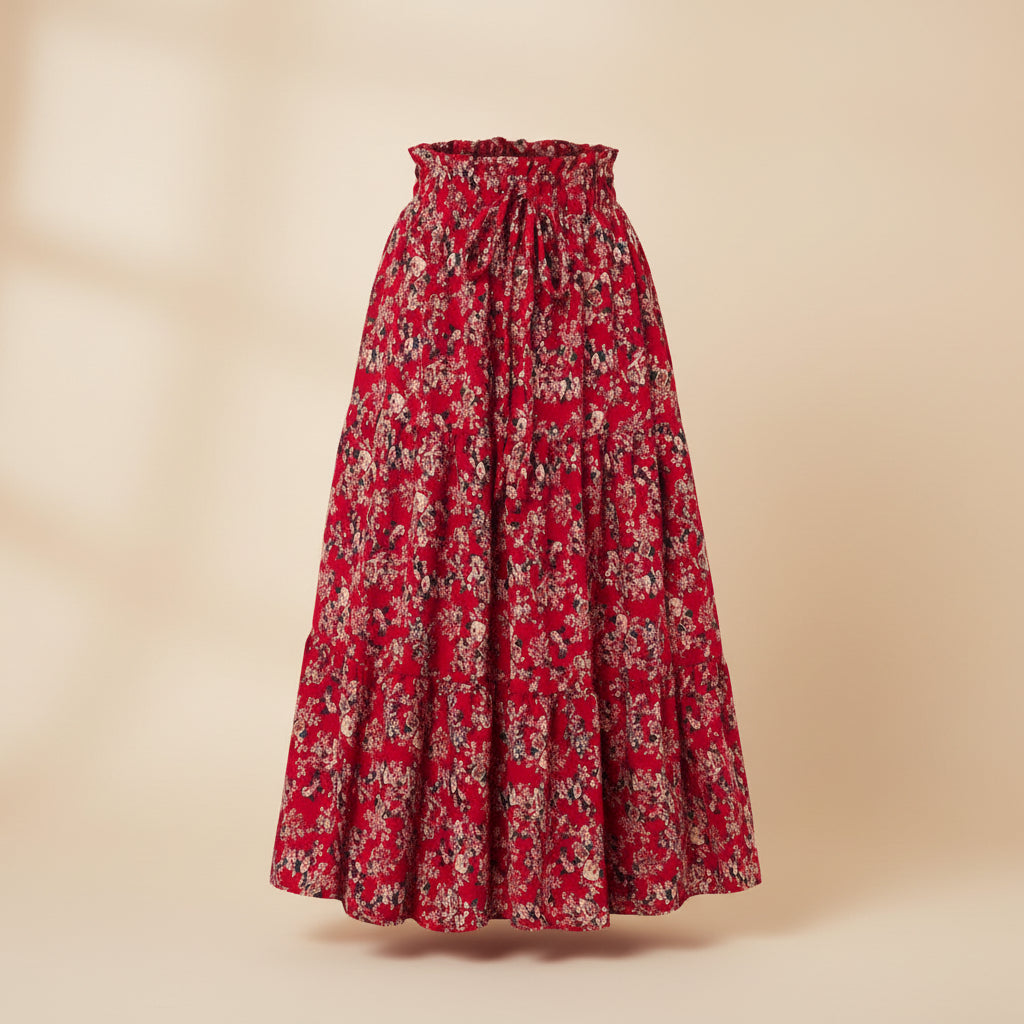 Leichtes, geblümtes A-Linien-Midikleid für Damen – lässiger Stil mit weitem Rock