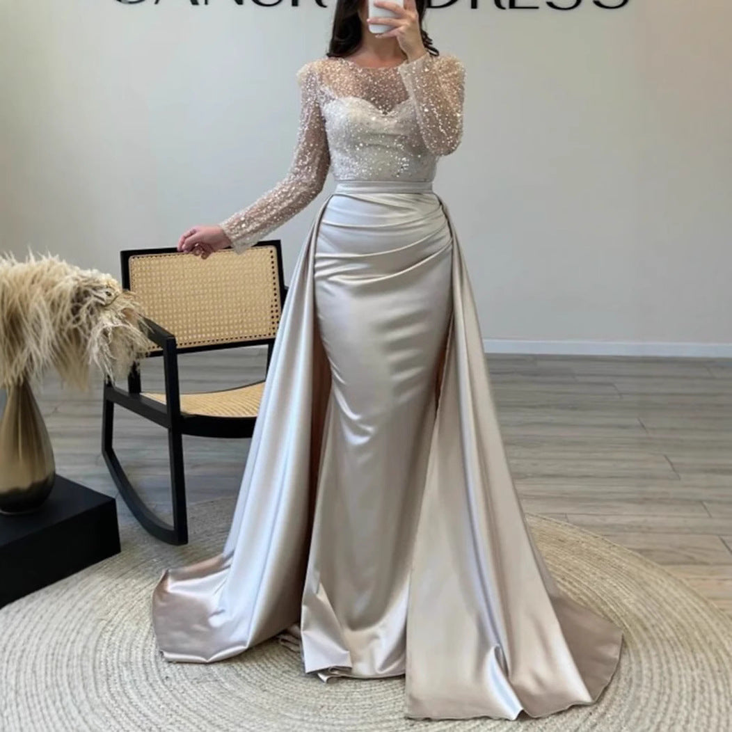 Paillettenbesetztes Maxi-Abendkleid für Damen – Elegantes Partykleid mit langen Ärmeln und ausgestelltem Saum