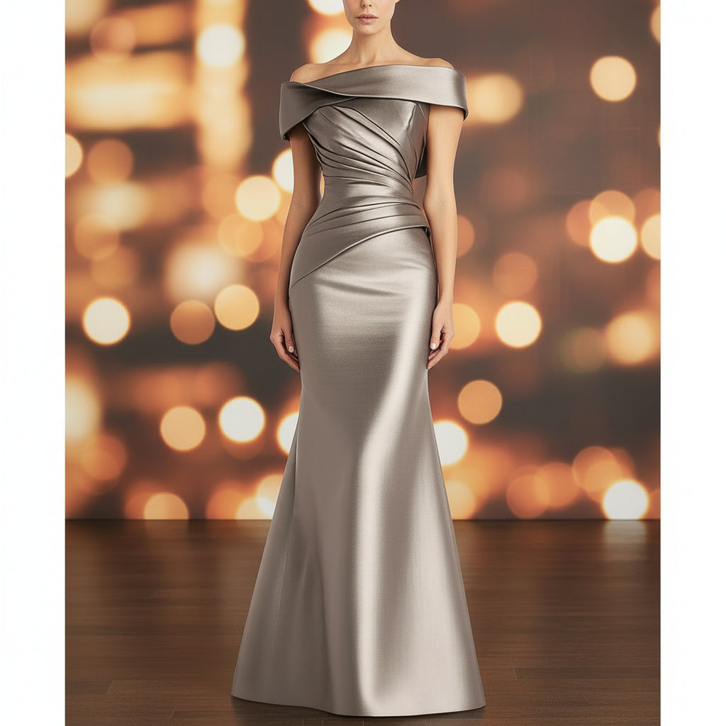 Plissiertes schulterfreies Maxikleid für Damen – Elegantes Abend- und Partykleid