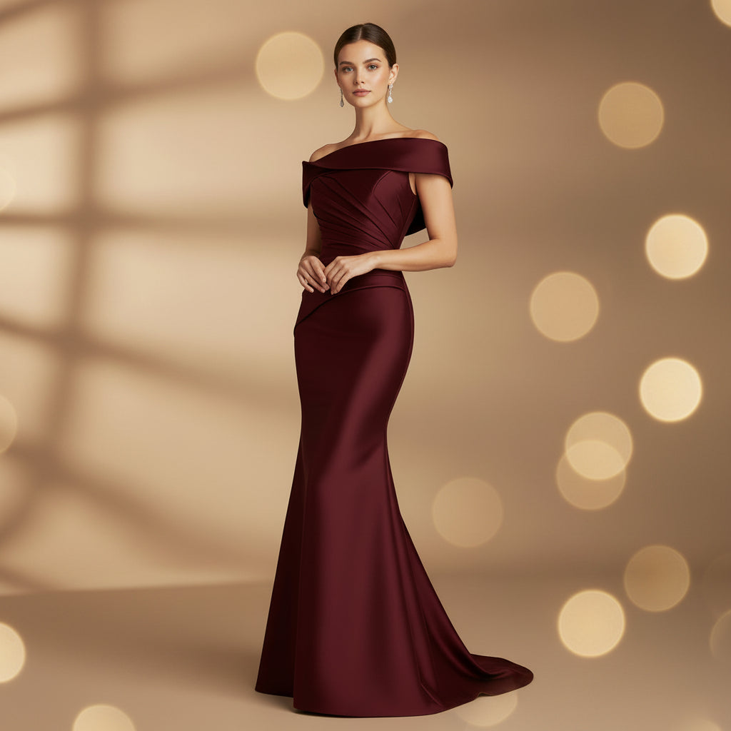 Plissiertes schulterfreies Maxikleid für Damen – Elegantes Abend- und Partykleid