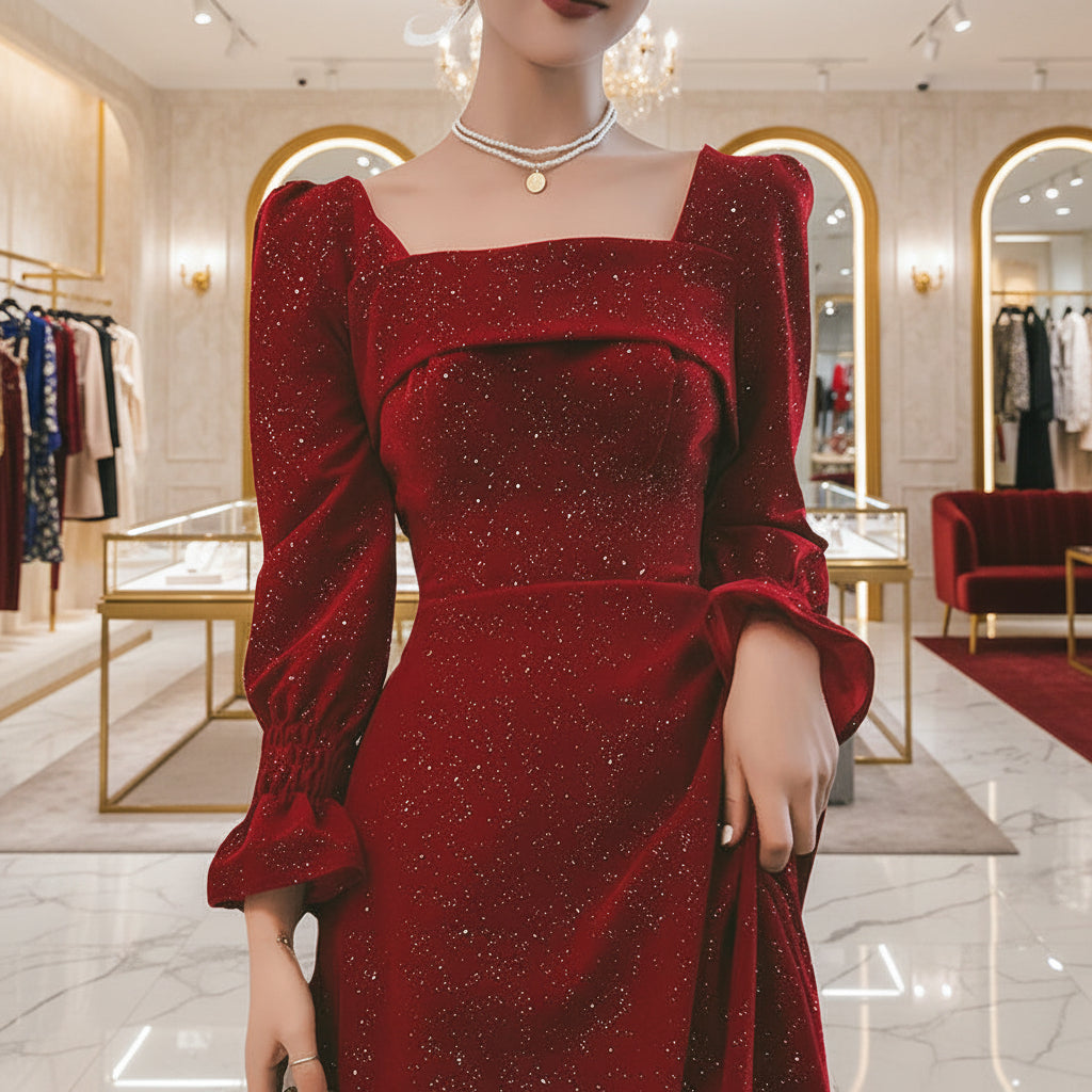 Rotes Party-Outfit für Damen – Elegantes Herbstkleid-Set